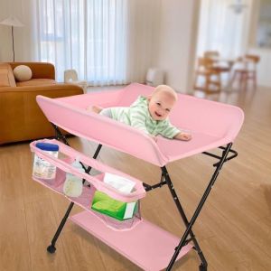 Table &agrave; langer pliante pour b&eacute;b&eacute; - JEOBEST - Rose - 80*66*98cm - Hauteur r&eacute;glable - Mat&eacute;riaux de qualit&eacute;
