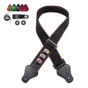 Guitare Folk Guitare &eacute;Lectrique Basse Sangle en Pur Coton avec -Noir