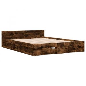 RemiseLit 2 personnes Cadre de lit Double avec tiroirs sans matelas chêne fumé 120 x 190 cm JILIMAISON2025 22065336