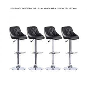 Tabouret de bar noir Fasike - Lot de 4 - Réglable en hauteur - Pied et châssis en acier chromé