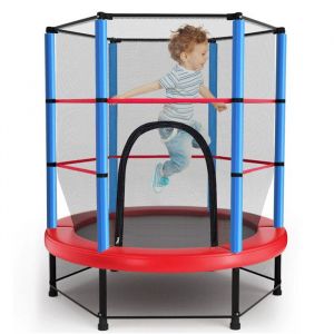 Trampoline pour Enfants Ø140cm avec Filet de Sécurité Surélevé Cadre en Acier Trampoline Extérieur et Intérieur Enfant - Bleu