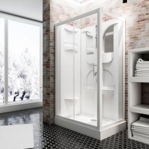 Schulte cabine de douche intégrale 120x80x210 cm réversible verre 5 mm cabine de douche complète porte coulissante blanc