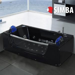 Baignoire Balnéo - Jamaica - 180 x 90 cm - Noir - Hydromassage - Pour 2 personnes