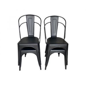 MA NOUVELLE DECO Lot x4 Chaises Industrielle metal noir mat salle a manger bistrot cuisine restaurant style industriel