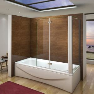 AICA Pare baignoire 100X140cm avec une paroi latérale 75x140cm écran de baignoire 2 volets pivotants et pliants Pivotant à 180°