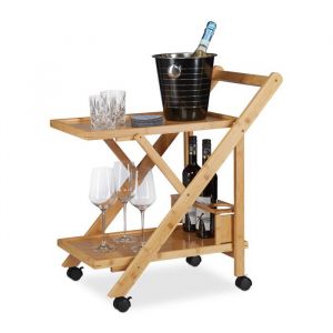 Relaxdays Desserte de cuisine en bambou chariot de service pliable chariot à boissons thé HxlxP: 70x405x65 cm nature