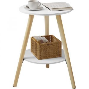 EUGAD Table Basse RondeTable dAppoint à 2 ÉtagesTable de Chevet BlancheBout de Canapéen Bois Massif et MDF38x38x55cm E0AG0081