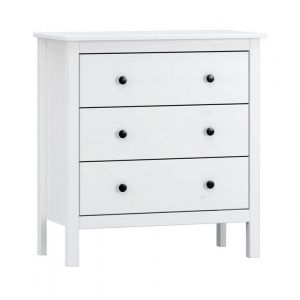 Commode meuble de rangement avec 3 tiroirs coloris blanc - longueur 76 x profondeur 40 x hauteur 81 cm