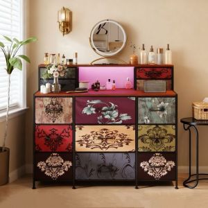 Coiffeuse Vintage Coiffeuse avec Rangement sans Miroir 13 Tiroirs Bureau Coiffeuse avec LED Coiffeuse en Bois 1092×28×973cm