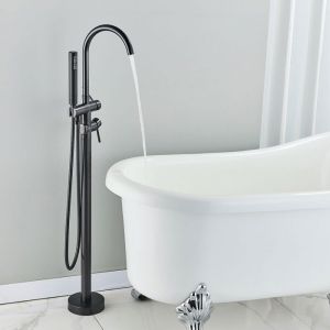 JULLYBATHEVY Robinet de Baignoire Cascade - Robinet Mitigeur - Baignoire &Icirc;lot Sur Pied - Avec Douchette - Noir