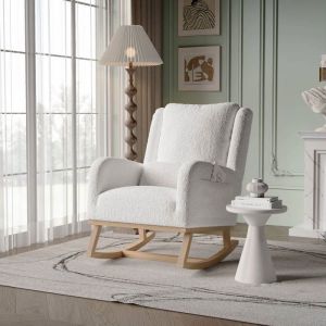 Fauteuil &agrave; Bascule Chaise Allaitement Fauteuil &agrave; Accoudoirs Chaise a Bascule Allaitement Teddy Velours Blanc