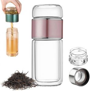 Gourde th&eacute;i&egrave;re verre 500 ml double paroi infuseur bouteille voyage transparente .