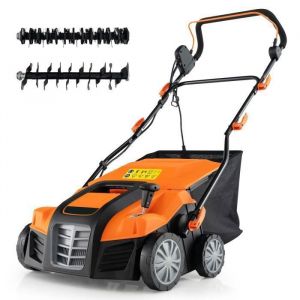 Scarificateur Electrique 2000W 40 cm COSTWAY-2 en 1 Emousseur-HauteurProfondeur Réglable-Sac 55 L-Pliable-Clip pour Cordon-Orange
