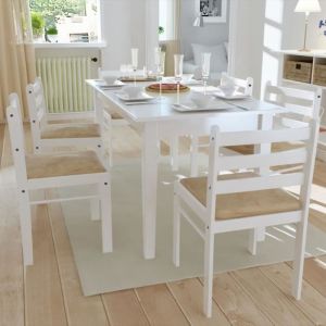 PARFAIT® Lot de 6 chaises de salle à manger - Simili vintage Chaises de Cuisine Blanc Bois solide et velours TAILLE:44 x 45 x 81 cm