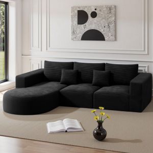 Canap&eacute; modulable en Lavec Fonction litGrand canap&eacute; Convertible rembourr&eacute; en Velours C&ocirc;tel&eacute; M&eacute;ridienne &agrave; gaucheNoir