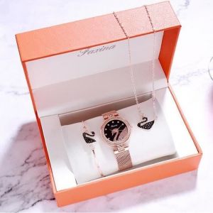 Coffret Cadeau Montre Femme Fille Ado Jeune - Montre &agrave; quartz de Marque de Luxe 2020 - Collier - Bracelet Cygne - Bijoux Magnifique