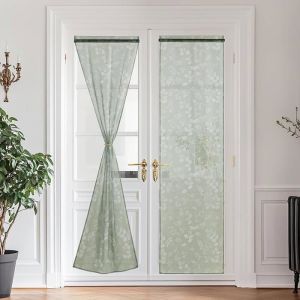 Rideau Voilage - Rideaux Vert avec Motifs Floraux Blanc pour Interieurs Vert et Feuilles 60L X 240H cm 60L X 240H CM (2  BRISE-BISE