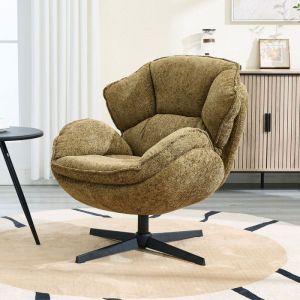 Wahson Fauteuil de Salon Pivotant Chaise Salon Fauteuil Crapaud avec Cadre en M&eacute;tal Fauteuil Relax Pour Chambre Chenille Jaune