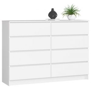 Commode blanche de large avec 8 tiroirs - L 40 x W 138 x H 99