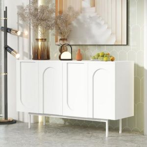 Buffet bas de cuisine minimaliste blanc pur avec 4 portes &agrave; motif arqu&eacute; Buffet haut pour salle &agrave; manger et salon (blanc)