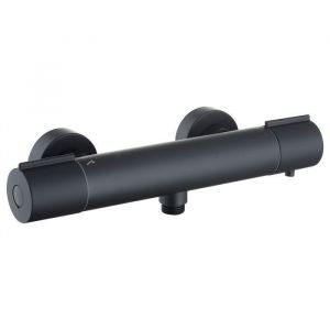 Mitigeur de douche thermostatique Robinet de douche avec arrêt de sécurité (SafetyStop) à 38°C Thermostat rond 1 sortie Noir