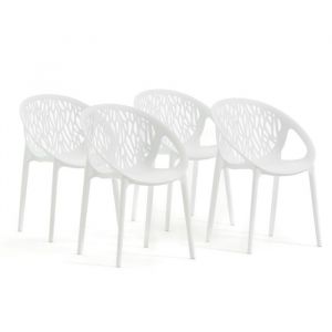 Lot de chaises LARA avec accoudoirs en polypropylène renforcé empilables pour jardin et intérieur (4 Chaises Blanc)