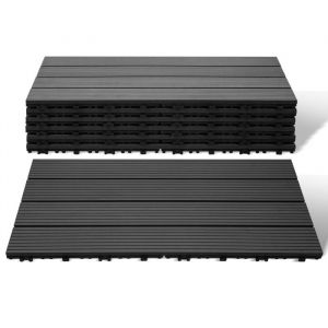 Yaskilosiu Lot de 12 WPC Dalles de terrasse 4 lattes 2 m2 30 x 60 cm Dalles clipsables Composite bois Anthracite DALLAGE