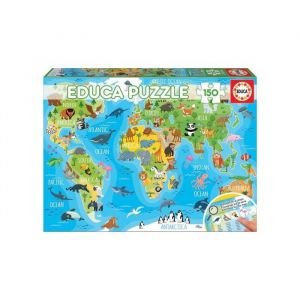 Puzzle Enfant - Carte Du Monde Des Animaux - 150 Pieces - Collection  Mappemonde - Geographique - Jeu  Educatifs - Nouveaute