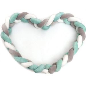 1PCS Tour de lit coussin Serpent Coussin Tress&eacute; pare-chocs Velours Protection b&eacute;b&eacute; s&eacute;curit&eacute; (blanc +gris +vert)