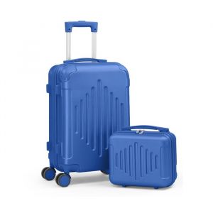 SogesHome Ensemble de 2 valises en ABS avec motif diamant et serrures non TSA (12 po + 20 po) – Bleu marine