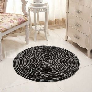Tapis tress&eacute; &agrave; la main - Rond - Pour le salon la chambre &agrave; coucher la salle de bain la chambre denfant - Noir - 60 x 60 cm-Enso