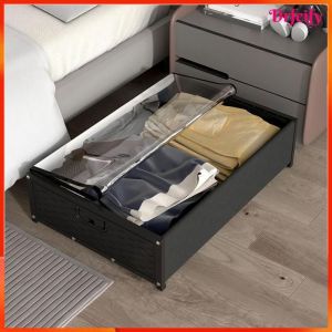 Akozon Conteneurs de stockage sous le lit Bo&icirc;te de Rangement Sous le Lit avec Roulettes Fen&ecirc;tre Transparente meuble rangement