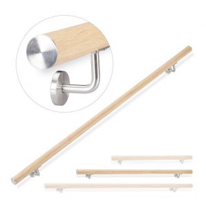 Relaxdays Rampe d&rsquo;escalier 150 cm Main courante escalier Aluminium Aspect h&ecirc;tre int&eacute;rieur ext&eacute;rieur &Oslash; 42mm nature