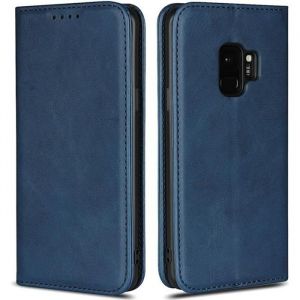Galaxy S9 Coque portefeuille en cuir véritable étui，fermé cover avec support pour Samsung Galaxy S9 5.8 - Bleu