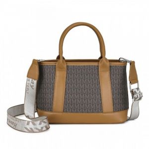 Sac &agrave; Main Femme 28x11x19cm Sac Fourre-tout en Cuir Sac Tote avec Motif Monogramme Sangle Convertible et Poign&eacute;e Sup&eacute;rieure Marron