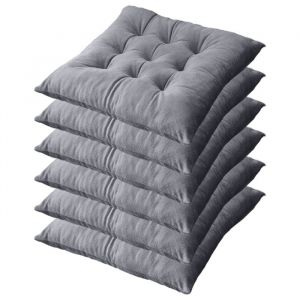Lot de 6 Coussins de Chaise 40 x 40 x 4.5 cm Coussin Chaise Exterieur Coussin de Jardin Id&eacute;al Galette Chaise PolyesterGris