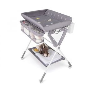Table à Langer pour Bébé COSTWAY-Pliable-Hauteur Réglable 3 Niveaux-Poubelle-Panier de Rangement-Étagère-Roue Verrouillable-Gris