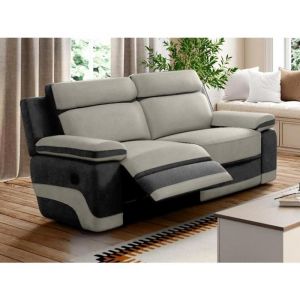 Canapé 3 places relax en microfibre gris clair et bandes anthracites TALCA