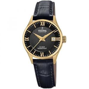 Festina Montre pour Femme F20011/4 Swiss Made Boîtier en Acier Inoxydable Doré Bracelet en Cuir Noir