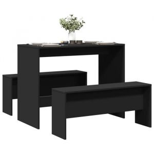 SALE 2025Ensemble table à manger et bancs 3 pcs - Table et 2 Chaises de Repas - noir - bois dingénierie2835 Kg 6517