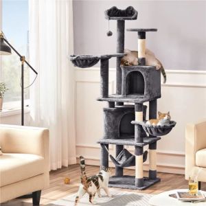Arbre à Chat Géant Hauteur 175 cm - Gris Foncé - Griffoir Tour de Chat Cordes en Sisal Naturel - Yaheetech