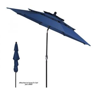COSTWAY Parasol 3M Auto-inclinable &agrave; 3 Niveaux avec Double Ventilation Fonctionnement avec Manivelle Poteau en Aluminium Bleu