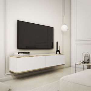 Banff TV135 – meuble TV façade blanche lisse / chêne artisan largeur 135 cm hauteur 30 cm profondeur 32 cm