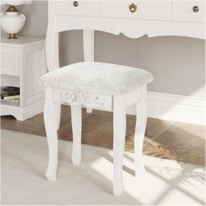 WOLTU Tabouret de Coiffeuse Style Baroque Vintage Rembourr&eacute; Chaise de Maquillage Blanc Cr&egrave;me