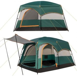 GOPLUS Tente de Camping pour 6 Personnes avec 2 Chambres Séparées Double Couche & Double Toit Bâche PE & Fenêtres en Filet Sac