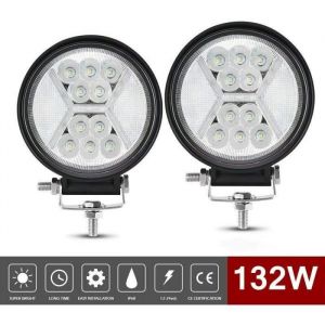2 PCS Phare de Travail Led 12v 132W Phares Longue Portee Led Moto 4x4 projecteurs antibrouillard LED Feux Travail Led de Recul