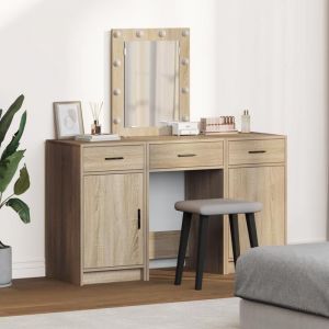Moderne Ensemble de coiffeuse 3 pcs Coiffeuse moderne Pour chambre avec LED en bois dingénierie chêne Sonoma @FR(470089)