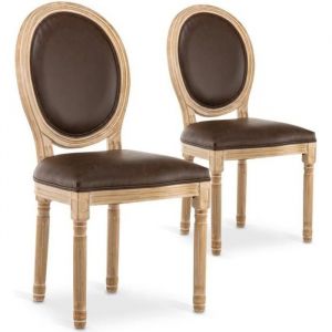 Lot de 2 chaises m&eacute;daillon Louis XVI Vintage Simili Marron