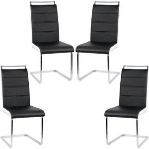 Chaise pied luge - DYLAN - Imitation Cuir - Lot de 4 Chaises - Noir et blanc