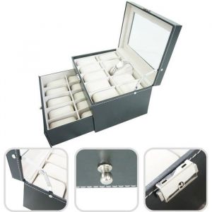 Coffret à Montres Boite pour Montres et Bracelets 20 montres avec vitre et tiroir Noir/Beige Dimensions: 285 x 205 x 15 cm